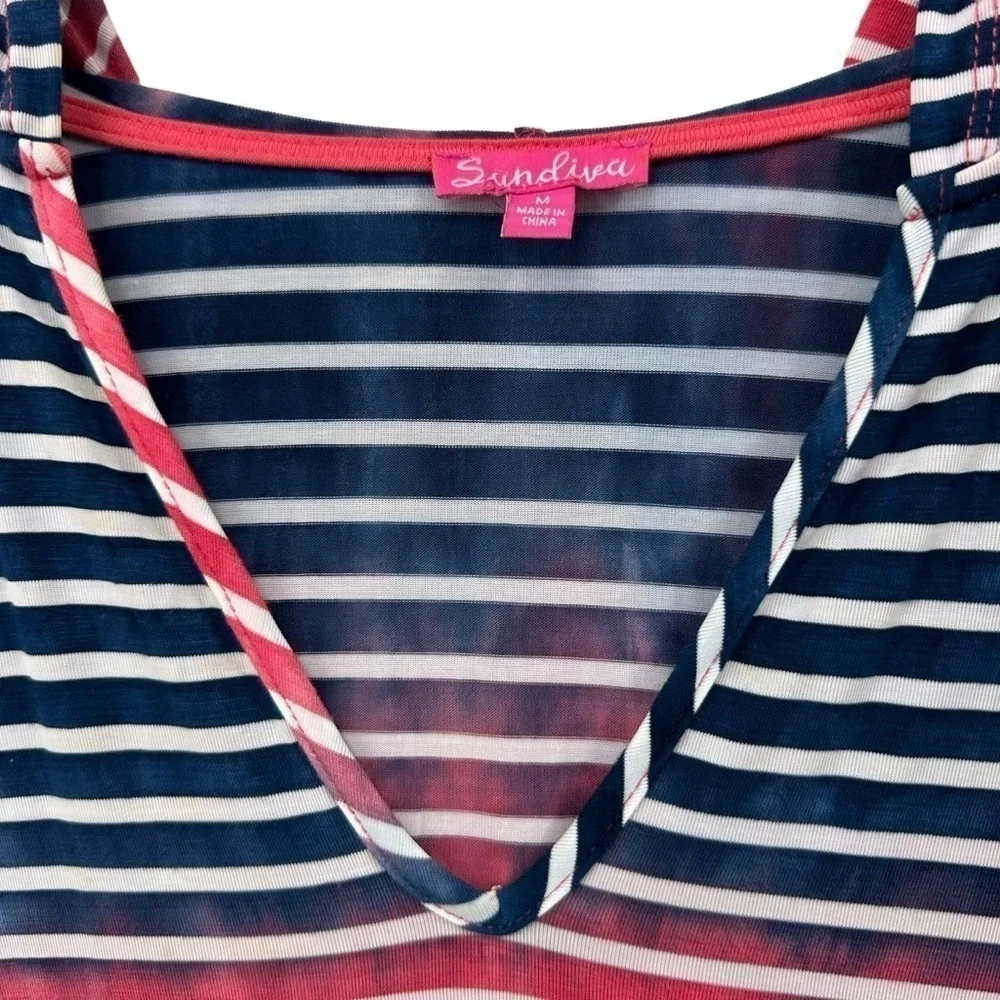 Sandiva Red, White, Blue Stripe Swim Coverup Hoodie Dress, Medium